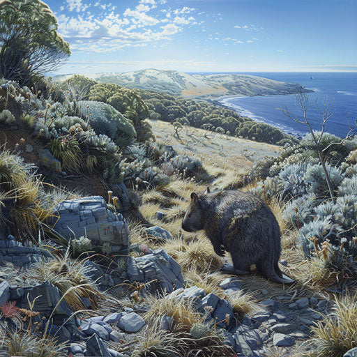 Wombat's journey through rugged landscape