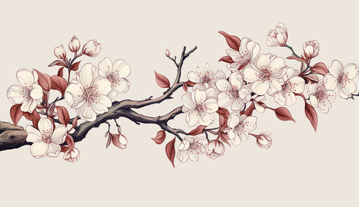 Drawing of a blooming branch, realistic style, floral patterns 19:11