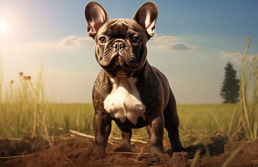French bulldog in a field, bold and dynamic style
