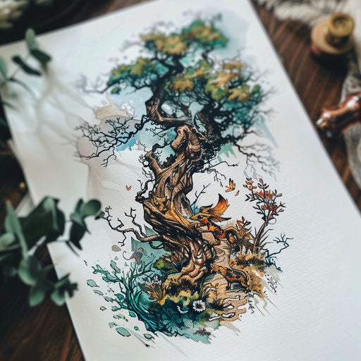 Fantasy forest tattoo illustration