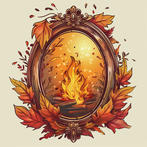 Cozy sketch of a mirror reflecting a crackling fireplace