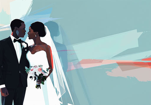 Married couple in wedding attire, animated gif style, flat colors