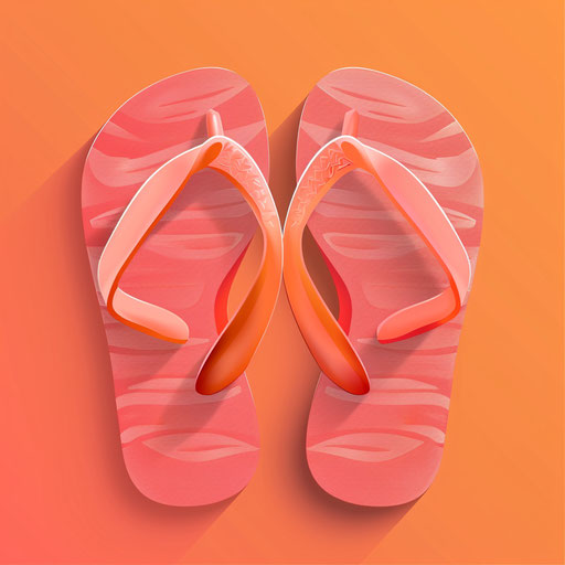 realistic flip flops on vibrant coral background