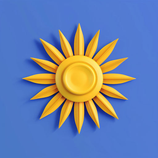 Realistic cute sun clipart on flat royal blue background