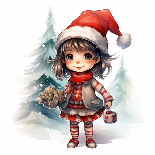 Charming Christmas artwork in the Chiaroscuro Art style, on white background