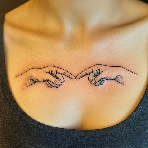 Daughter tattoos with pinky promise on chest
