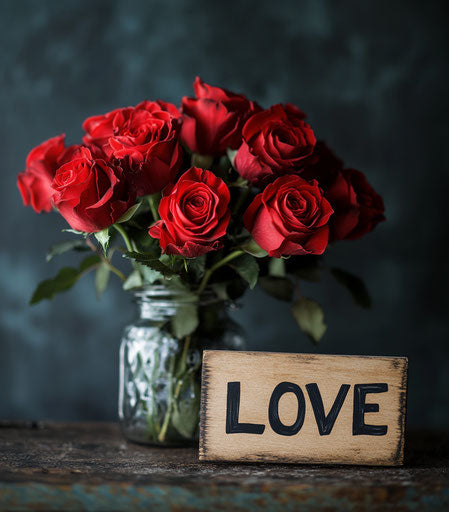 Valentine's Day red roses bouquet in a jar