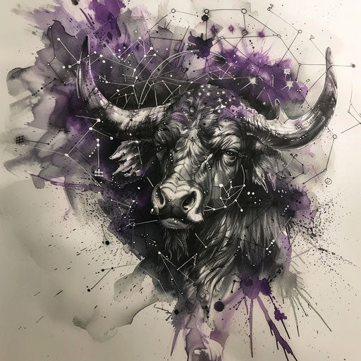 Mysterious sketch of the Taurus constellation with gothic elements and dark, moody colors