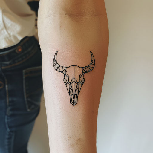 Minimalist bull skull tattoo in line art