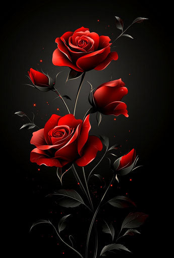 Red roses on black background, dark fantasy style