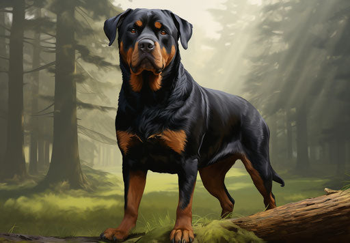 Rottweiler dog standing in a grassy area