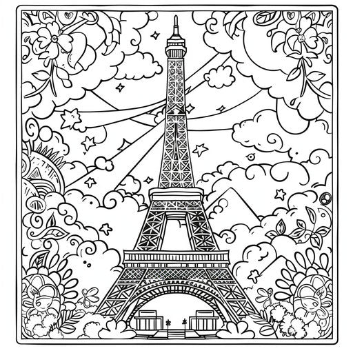 Retro Eiffel Tower with vintage patterns, nostalgic vibe