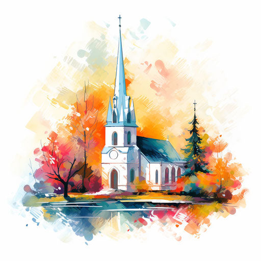 Impressionistic Art depiction of a church on white