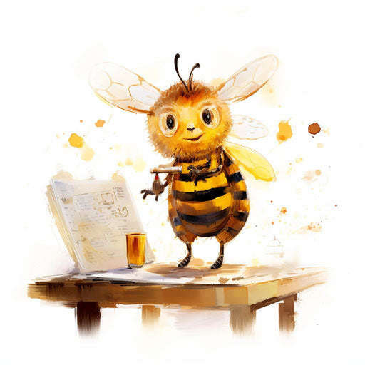 Illustration of a spelling bee in the style of Impressionistic Art, on a white background