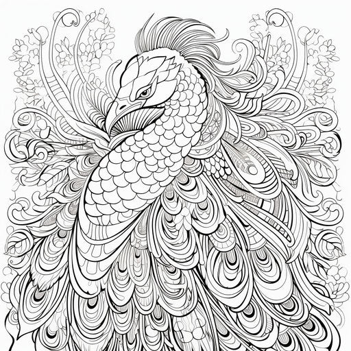 Adult coloring page with peacock drawing