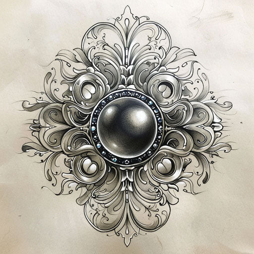 Black pearl with swirling silver filigree
