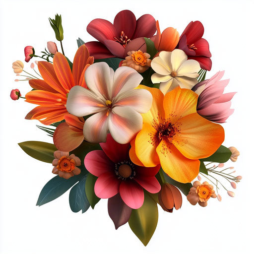 3D flower bouquet on flat white background