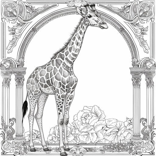 Historical giraffe in a classic setting with rich textures