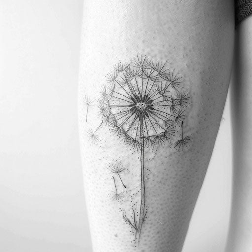 Blackwork dandelion tattoo on white background