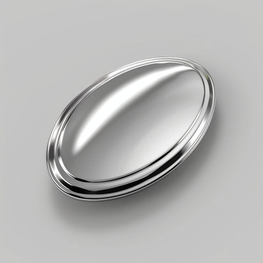 Flat, metallic silver background showcases realistic oval clipart.
