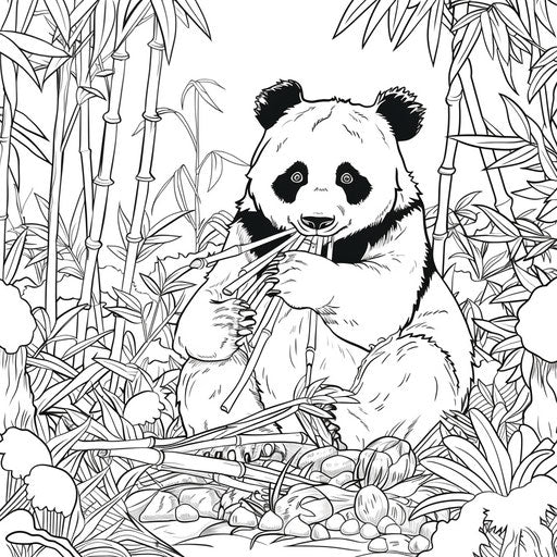 Adorable panda eating bamboo in a lush forest