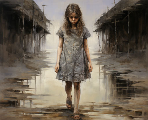 Girl walking on a path holding the head of another girl