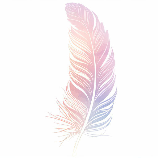 Bohemian clipart style flat tattoo of a feather in soft pastel colors