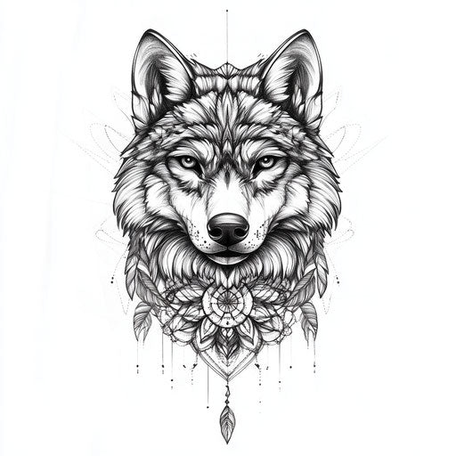 Alpha tattoo sketch with mandala wolf design
