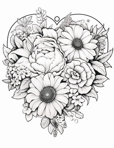 Coloring Pages with Hearts and Flowers in Watercolor Style, tondo 24:31