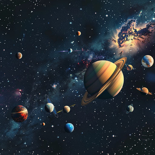Solar system clipart in photo realistic style on random color background