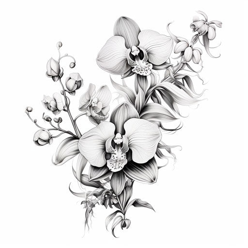 Orchid in black and white, elegant linear compositions
