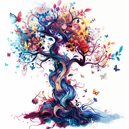 Surreal tree of life tattoo illustration