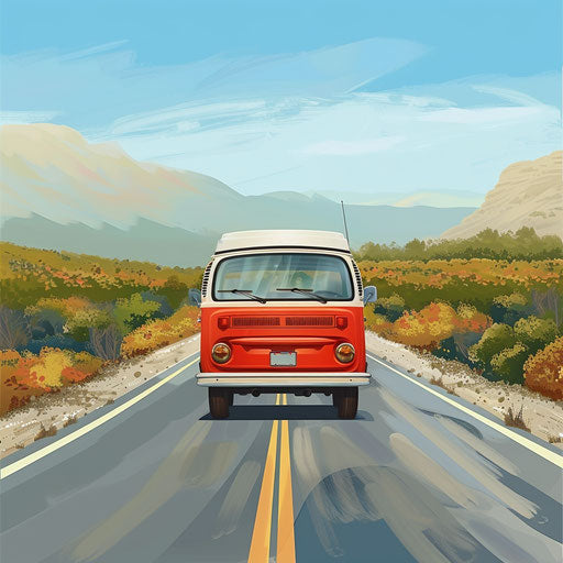 Road trip clip art with realistic background and light texture