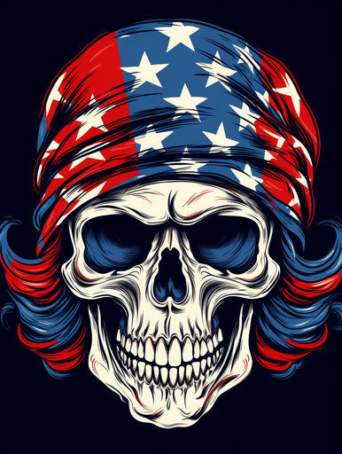 American flag skull with red bandana, violent style