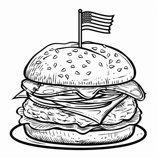 Burger with flag, coloring book page