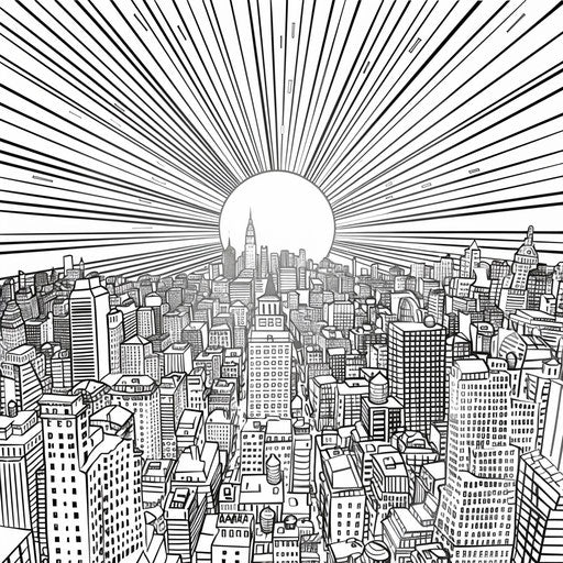 Happy sun over bustling cityscape