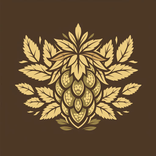 Craft beer logo with rustic, hops design on dark brown background