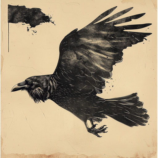 Black flag transforming into flying raven