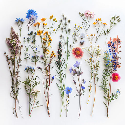 Wildflower tattoos representing seasons on white background