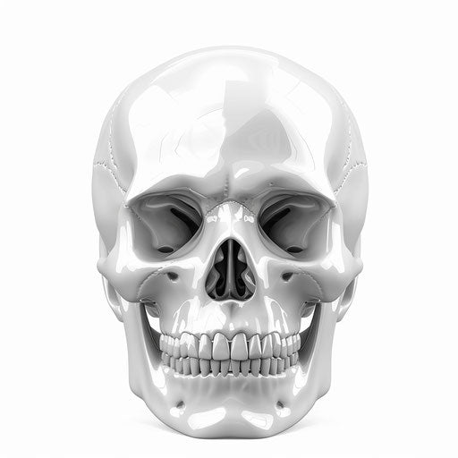 White skull emoji on white background, gothic style