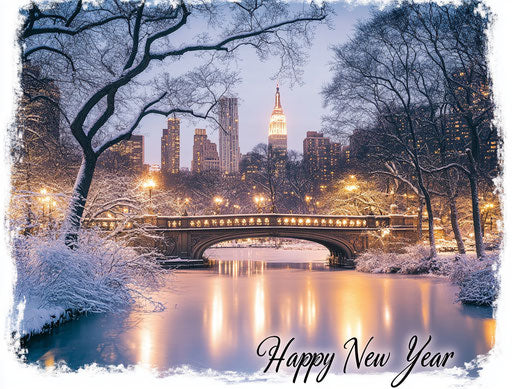 Winter night in Central Park New York City under the moon