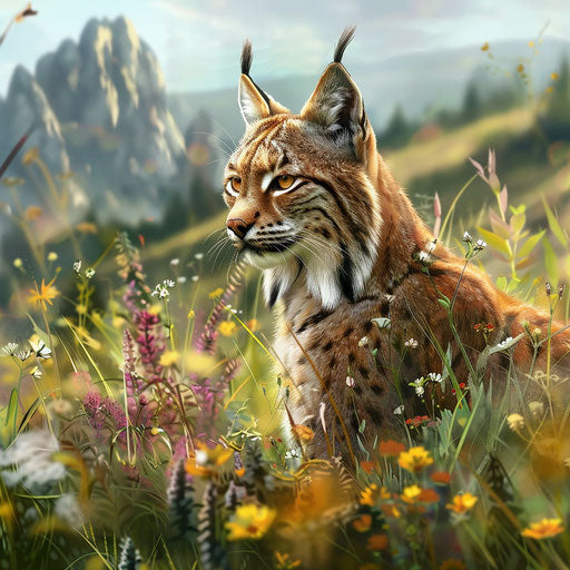 Lynx in a vibrant summer meadow