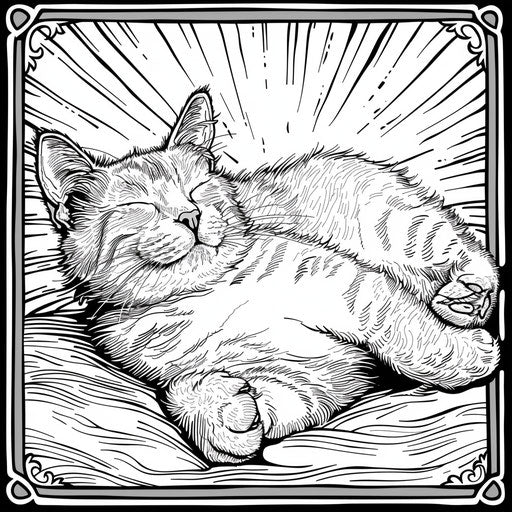 Cartoon cat sleeping in a sunbeam