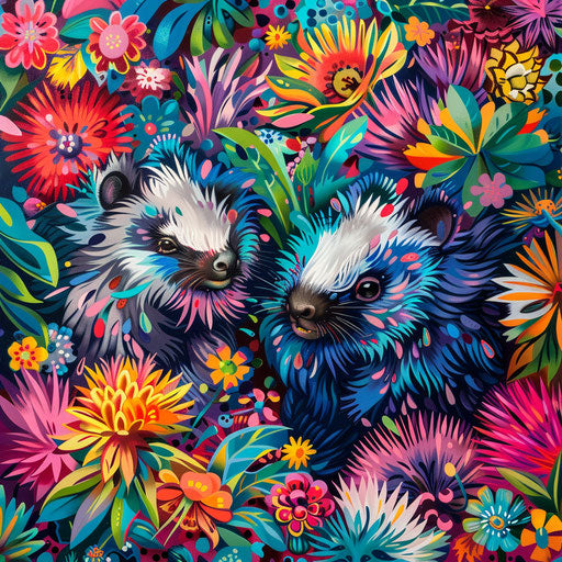 Porcupines with vibrant woodland flora
