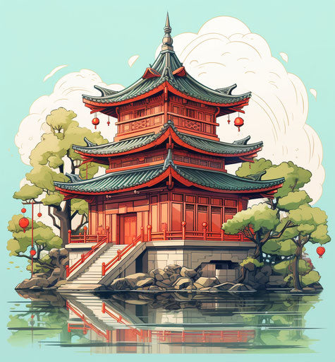 Chinese Buddhist Temple - Sketchy Style