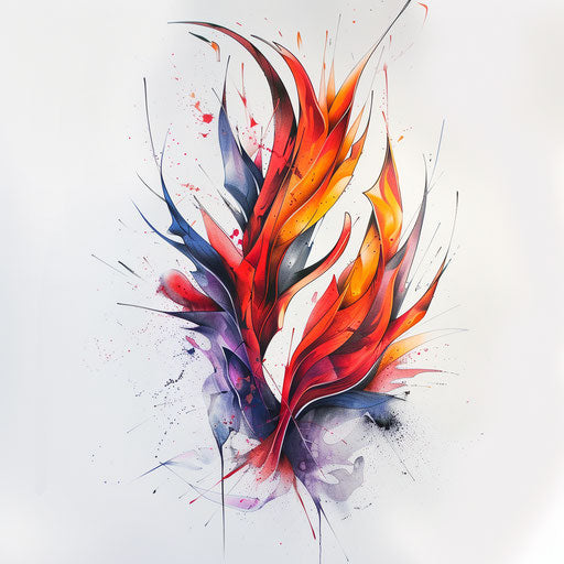 Graffiti-style flame tattoo on white backdrop