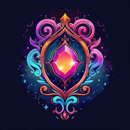 Fantasy cartoon logo with magical elements and vibrant colors