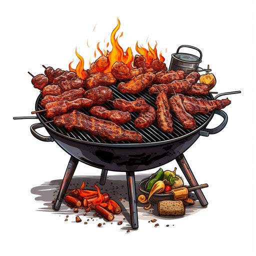 Chiaroscuro style BBQ clip art on white background