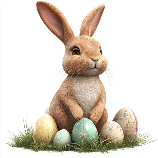 3D Easter bunny on white background, realistic style