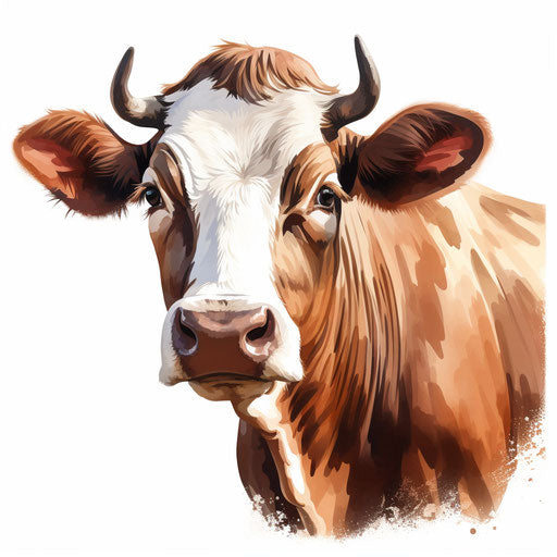Cow vector png in the style of Oil painting, on a white background
